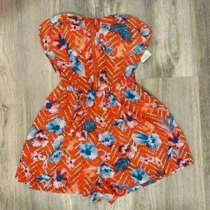 NWT Toxik3 Strapless Corset Romper Orange Chevron Floral Stretch Zipper Size L